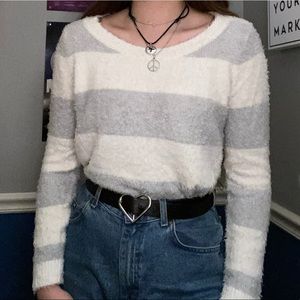 Cream and White Fuzzy Cropped Sweater